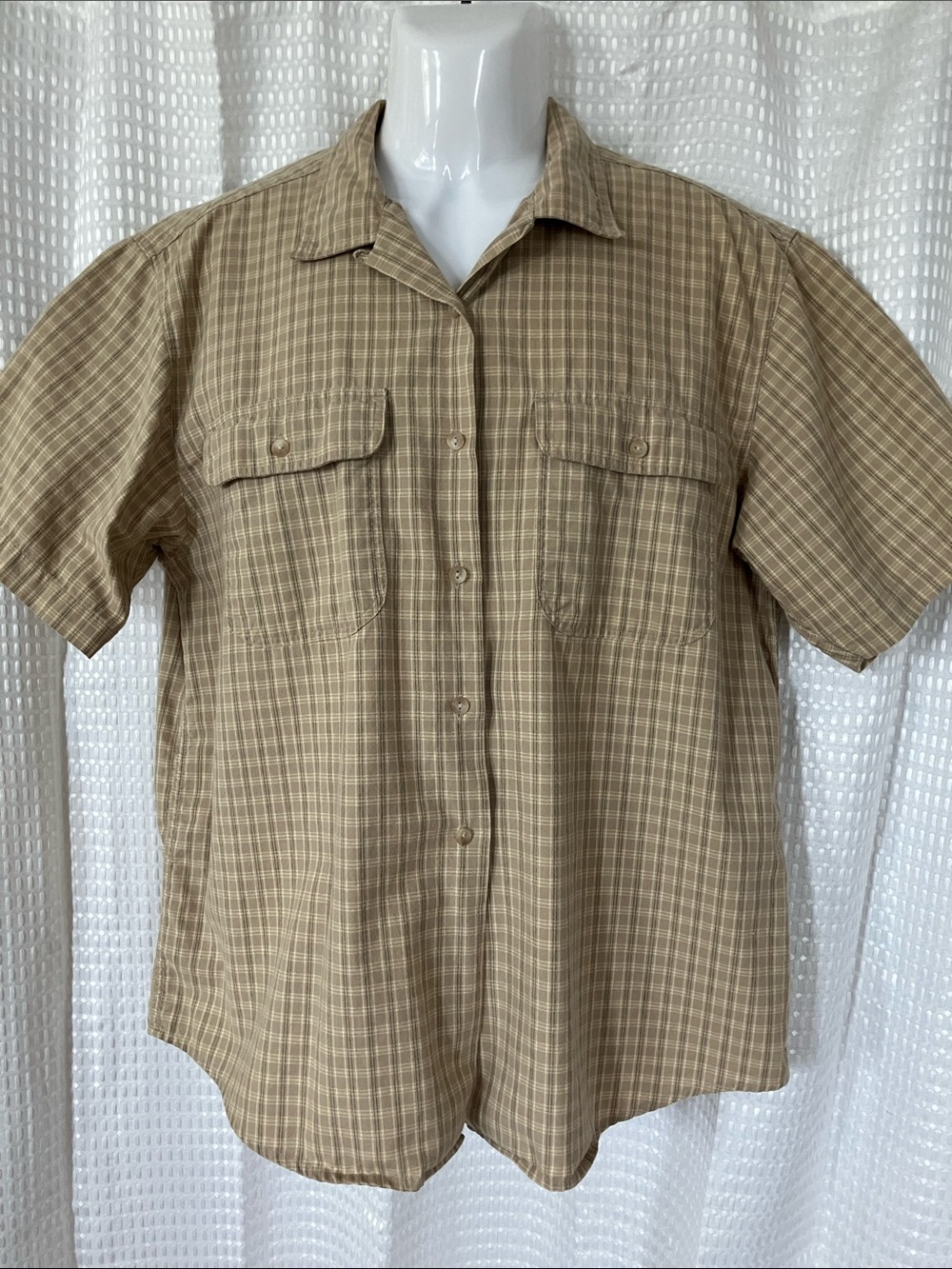 Vintage Style Woolrich XL (fits S) Plaid Camp Shirt Tan 90s Cotton